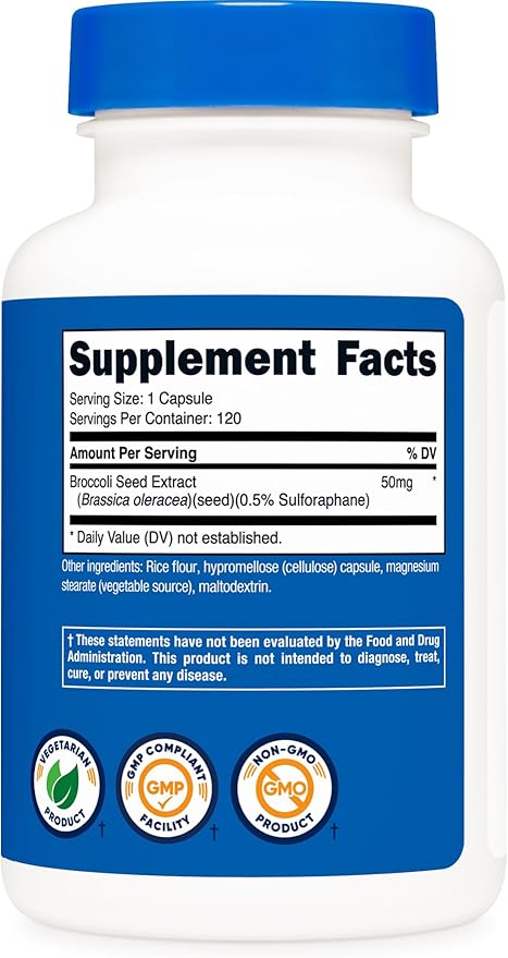 Nutricost Sulforaphane Glucosinolate (SGS) (120 Capsules) - 50 mg Broccoli Seed Extract Per Serving
