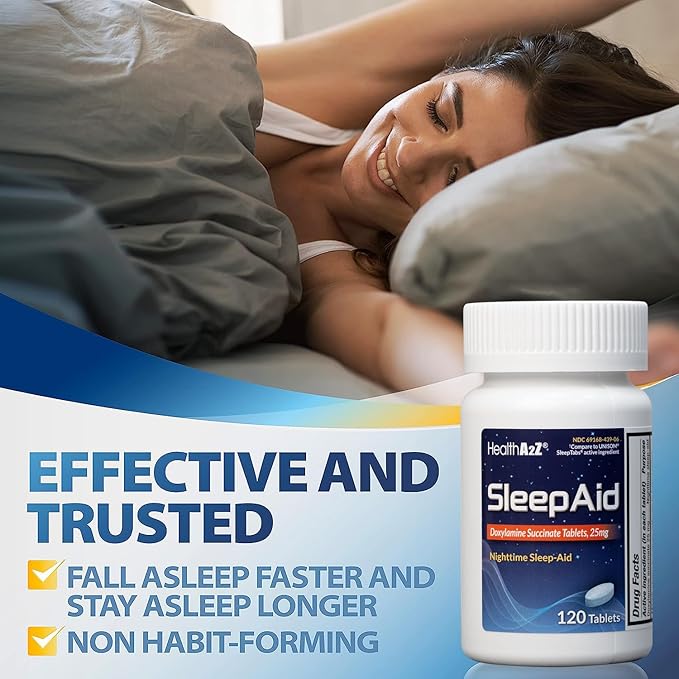 HealthA2Z® Sleep Aid | Doxylamine Succinate Tablets 25mg | 120 Counts (Pack of 1)