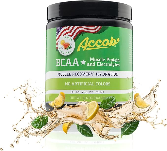 BCAA Powder Lemon Green Tea-Pre or Post Workout,Muscle Recovery Drink with Amino Acids + Electrolytes,7,2g BCCAs for Men and Women-30 Servings +10g of Collagen Peptides