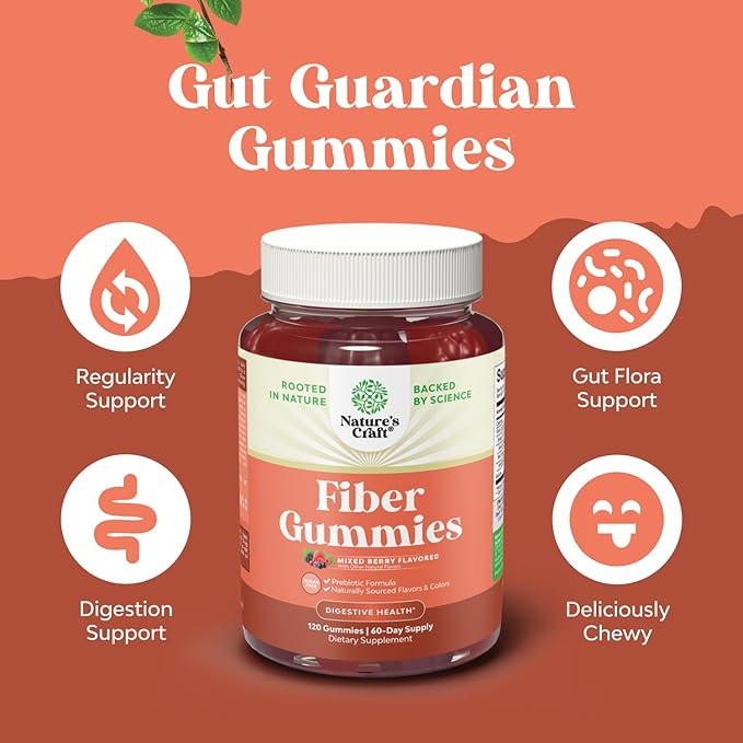 Fiber Gummies for Adults - Chicory Root Supplement with Prebiotic Support for Gut & Digestive Health - Soluble Digestion Capsules for Stomach Regulation & Immune Aid - Sugar Free & Vegan - 120 Count