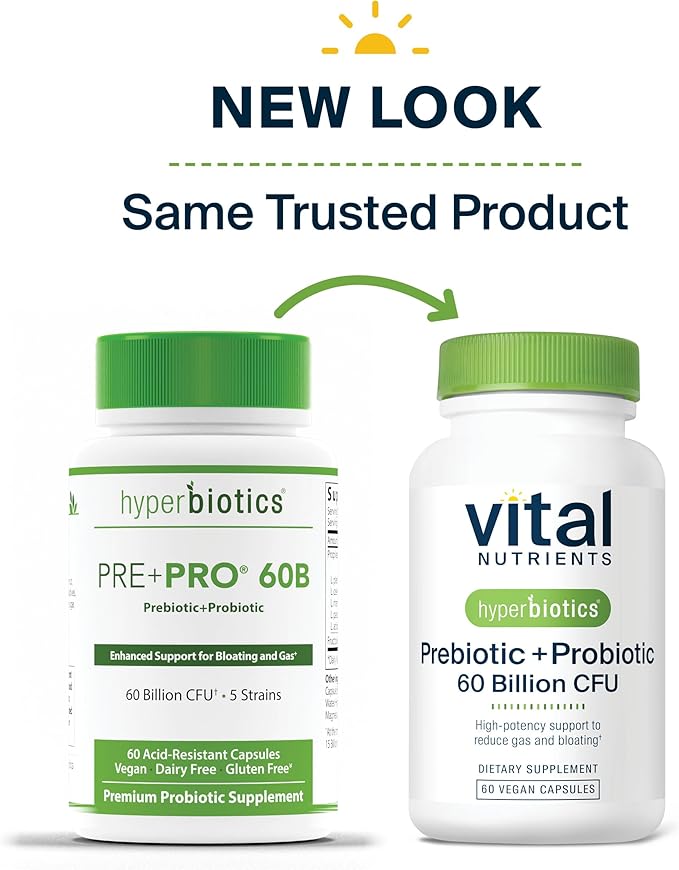 Hyperbiotics Vital Nutrients Prebiotic and Probiotic for Women and Men | 60 Billion CFU | Pre and Probiotics Supports Digestive Health, Constipation, Diarrhea, Gas & Bloating | 60 Vegan Capsules