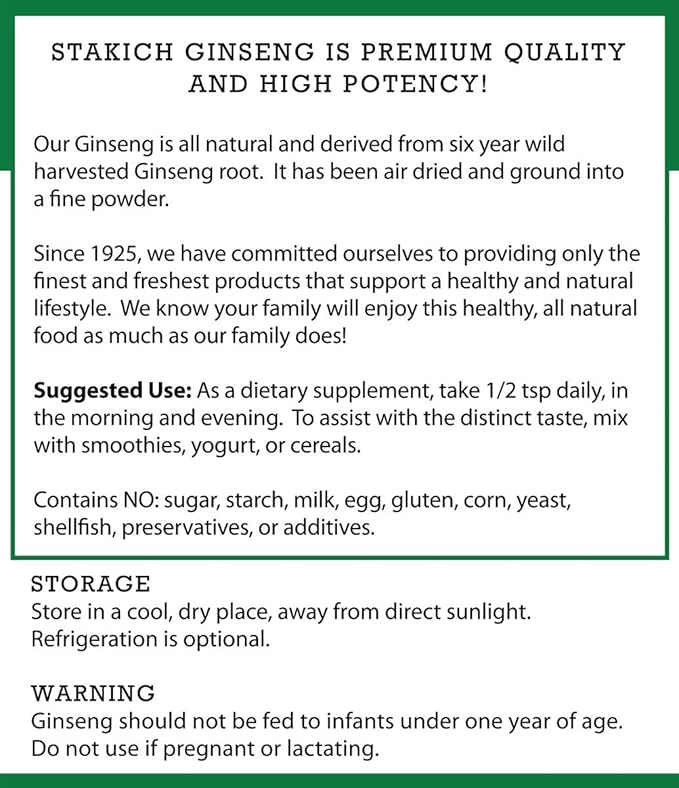Stakich American Ginseng Root Powder - 1 Pound - Pure (1 Pound)