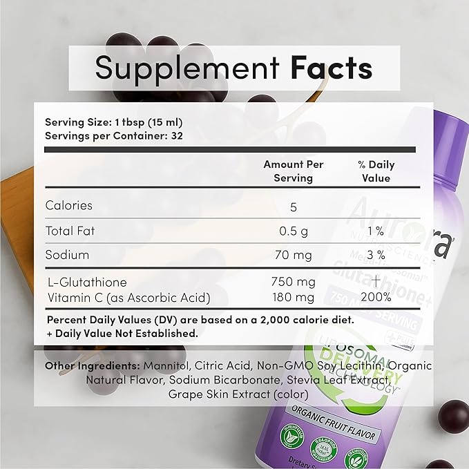 Aurora Nutrascience, Mega-Liposomal Liquid Glutathione + Vitamin C, Antioxidant, Immune System Support, 750 mg per Serving,16 fl oz (480 mL)