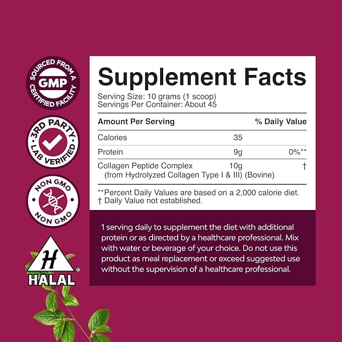 Multi Collagen Protein Powder for Women and Men - Keto Hydrolyzed Collagen Peptides 45 Servings Hair Skin and Nails Vitamins - Unflavored Bovine Type 1 3 for Bone Joint Support