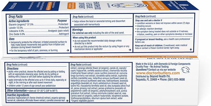 Doctor Butler's Advanced Hemorrhoid & Fissure Ointment – Lidocaine Hemorrhoid Treatment and Fissure Treatment Extra Strength Formula, Heals and Provides Fast Pain and Itch Relief* (1.5 oz.)