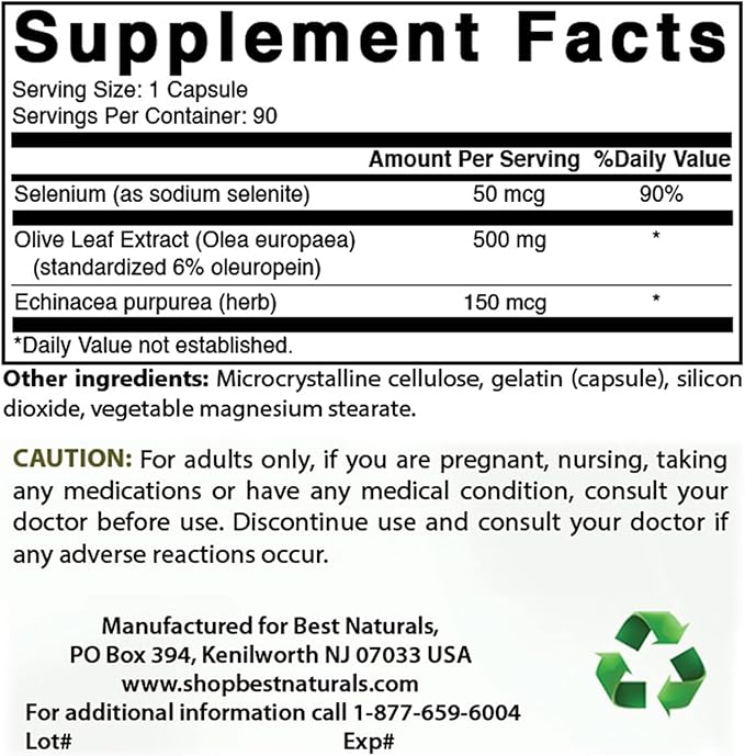 Best Naturals 2 Pack Olive Leaf Extract 700mg 90 Capsules (Total 180 Capsules)