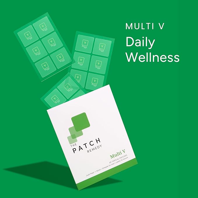 Multi V Patches - Topical Multi Plus Blend with D3, K2, Magnesium Chloride, Zinc, Liposomal C, Potassium, Iodide, Biotin Plus More | Nutrient Patch for Women & Men