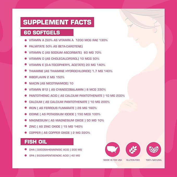 Pregnaforte 1 a day Prenatal vitamins for women 2 month: Folic acid, Fish Oil Omega 3 DHA/EPA, D3, B6, B12, C, E, Calcium, Iron, Magnesium, Zinc supplement FSA HSA eligble multivitamin, Pack of 3