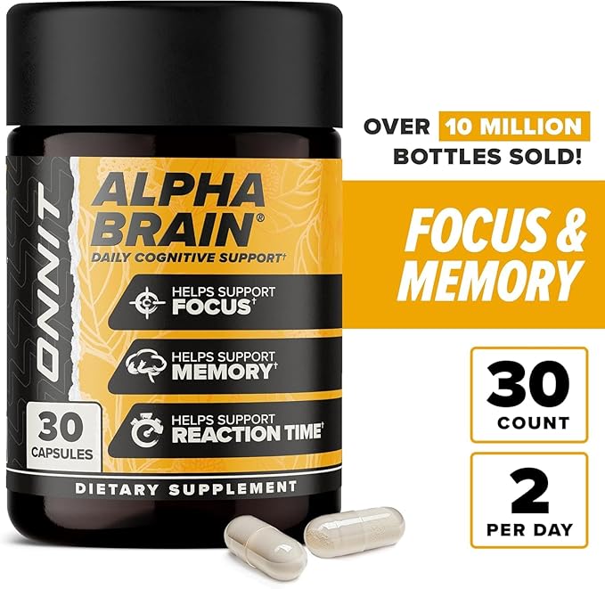 ONNIT Alpha Brain Nootropic Focus Capsules, Nootropics Brain Support Supplement for Memory, Mental Clarity and Cognitive Support with L-Theanine, Vitamin B6 and Huperzine A, 3-Pack (90 Count Total)