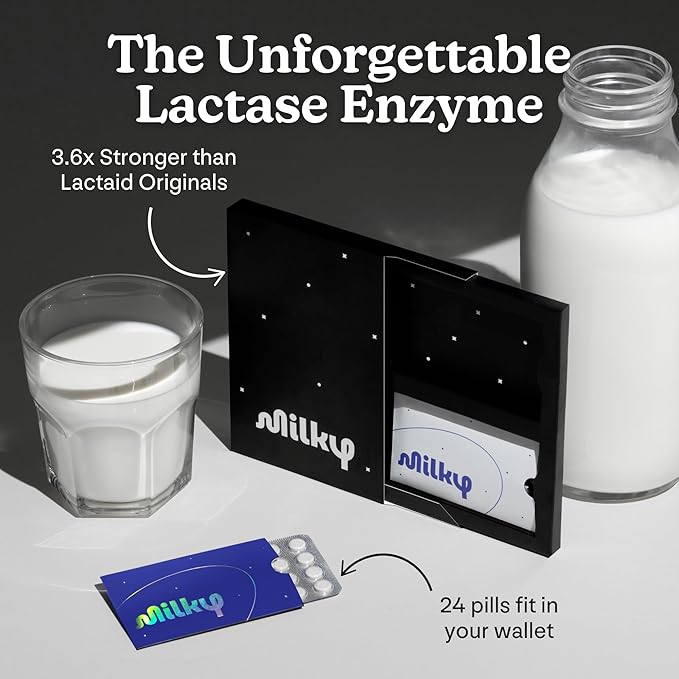 Milky Lactose Intolerance Pills - 10,800 FCC - Dairy Relief for Lactose Intolerance - Lactase Enzyme Tablets - Bloating & Gas Relief (96 Count Cosmic Black)