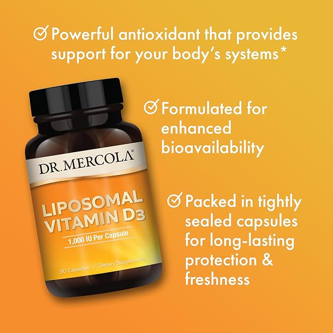 Dr. Mercola Liposomal Vitamin D3 - Supports Heart, Bone & Immune Health - 1,000 IU Per Serving - Non-GMO, Soy Free & Gluten Free - 30 Capsules (30 Servings)