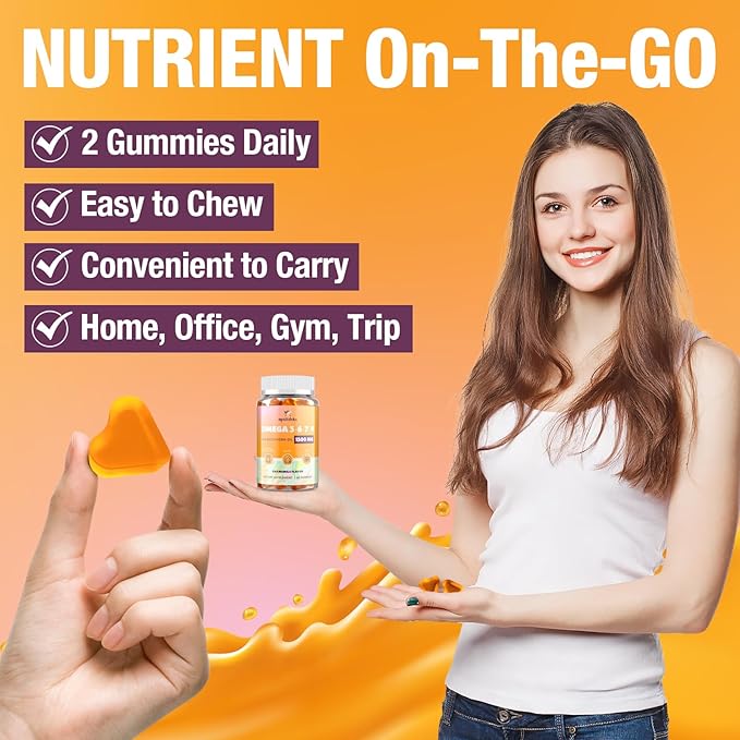 Omega-7 Sea Buckthorn Oil Gummies, Omega 3 6 7 9 Supplement for Women, Flaxseed Oil, Vitamins E, A & Probiotics - Skin, Eye & Dryness, Chamomile Flavor - 120 Gummies