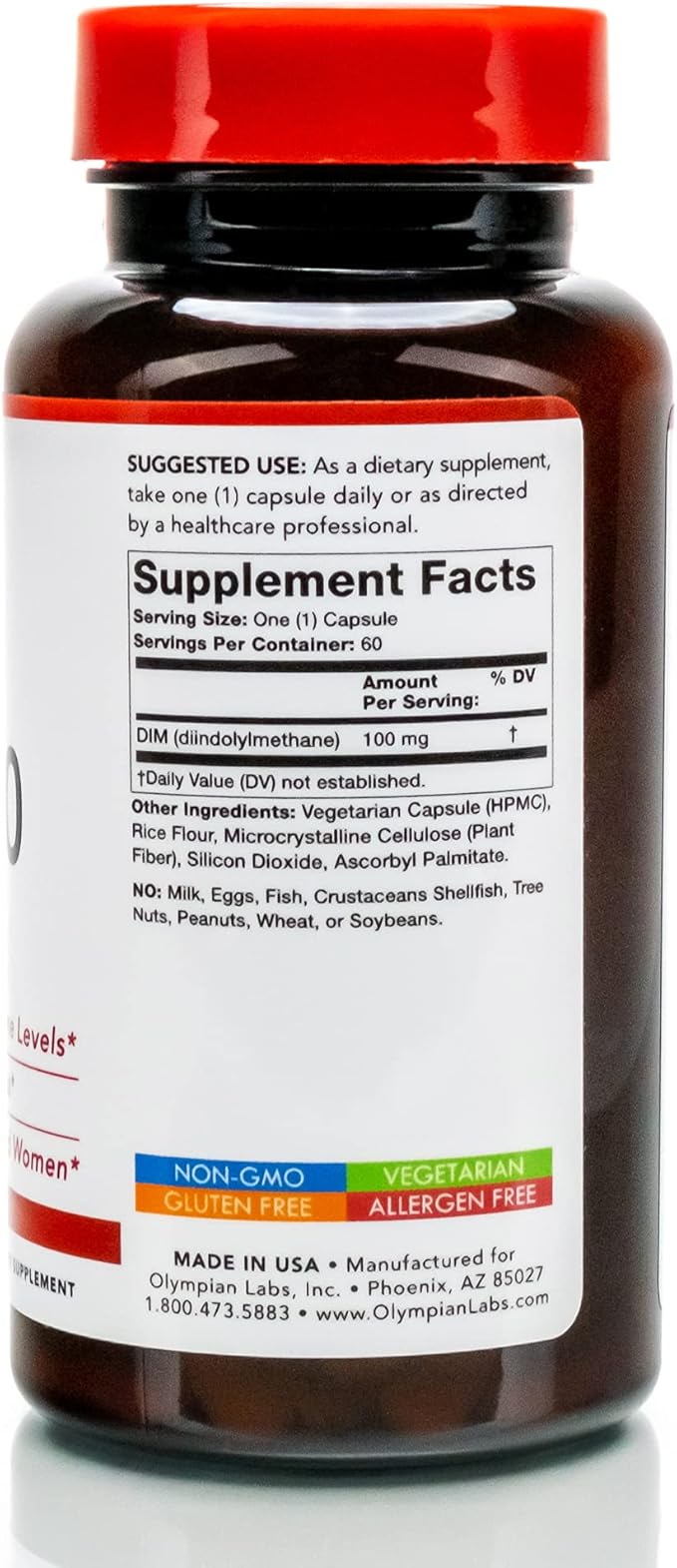 Olympian Labs DIM Supplement 100mg - Daily Capsules - Diindolylmethane for Men and Women, 100 Mg, 60 Count