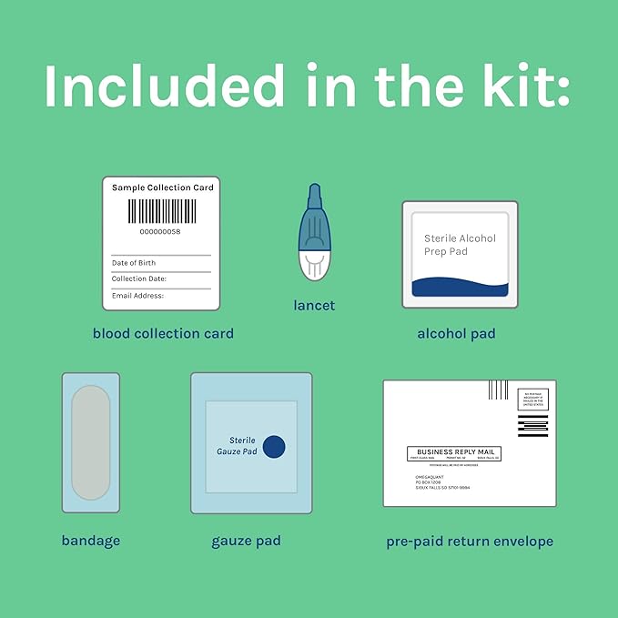 Omega Quant Omega-3 Index Complete - Complete Fatty Acid Profile Blood Test Kit | Includes - Omega-3s, Omega-6s, Saturated Fats, Monounsaturated fats, Trans Fats | 1 Complete Home Kit