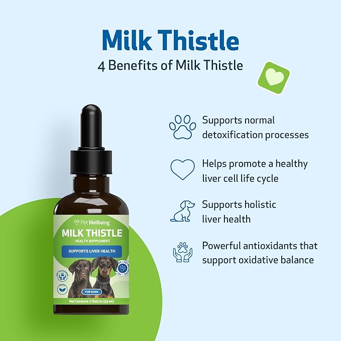 Pet Wellbeing Milk Thistle for Dogs - Organic, Supports Liver Health, Healthy Detoxification, Antioxidants, Liver Cell Support, Silymarins - Veterinarian-Formulated Herbal Supplement 2 oz (59 ml)