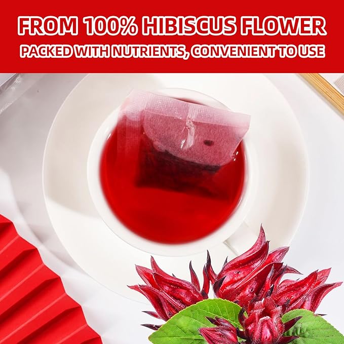 Premium Hibiscus Tea Bags, 60 Count, 100% Pure & Natural Dried Hibiscus Flowers - No Sugar, Caffeine-Free, Gluten-Free, Vegan. Tart & Refreshing, Ideal for Hot or Iced Tea, Rich in Natural Goodness