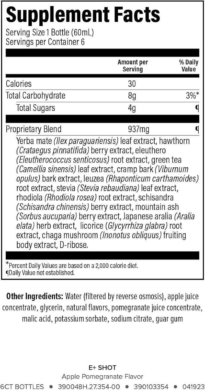 Isagenix E+ - Liquid Energy Shot with Plant-Based Caffeine & Adaptogenic Botanical Blend - Support Endurance with Flavored Energy Shot - Apple Pomegranate - 2 Oz Bottles (6 Pack)