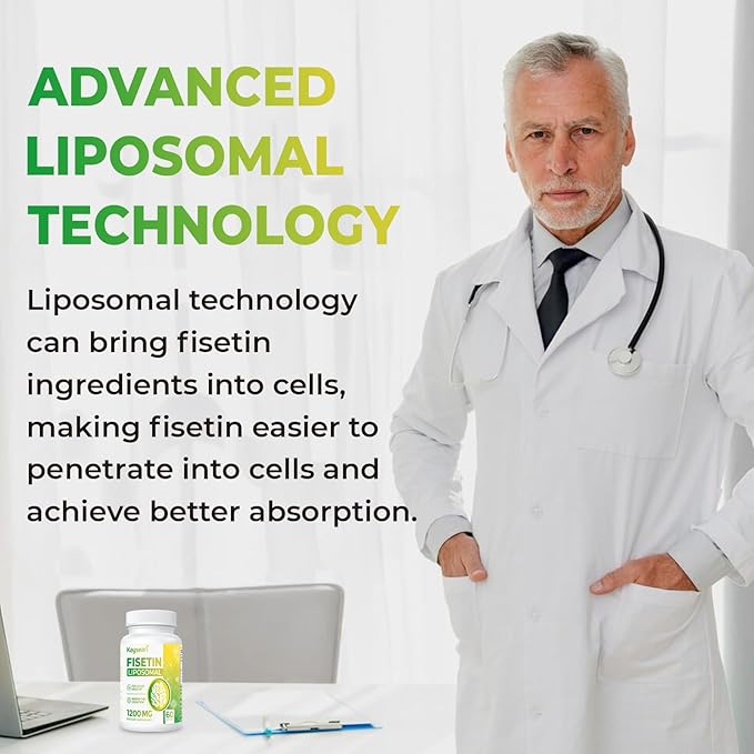 Fisetin 1200mg Liposomal Fisetin Supplements 98% Pure Fisetin Polyphenols Antioxidants Immunity Health Aging Cognitive Support Non-GMO 120 Capsules