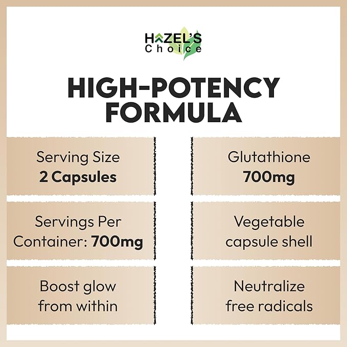 HAZEL'S Choice Liposomal Glutathione 700mg | 60 Vegetable Capsules | Vegan, Non-GMO, Lactose-Free | Plant-Based Format