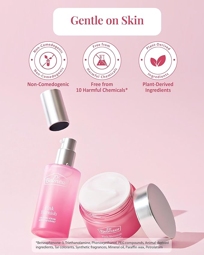 Pink Blemish Calming Serum (1.7fl oz) - Hydrating, Soothing Korean Skin Care for Sensitive Skin. Vegan Hyaluronic Acid, Niacinamide.