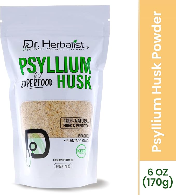 Dr. Herbalist Psyllium Husk Powder 170g (6oz) | Organic Natural Fiber Supplement | Keto-Friendly Isabgol Powder for Digestive Support & Daily Wellness