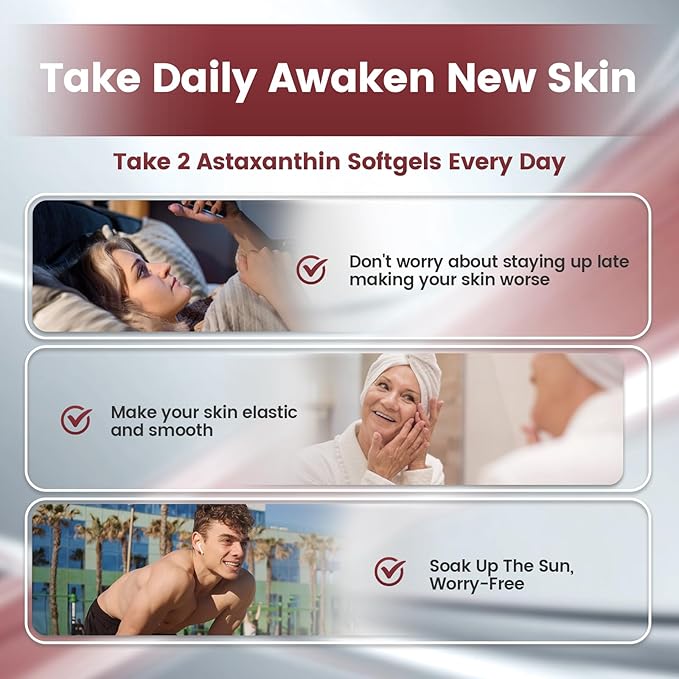 Astaxanthin 12mg, 960 Softgels, Fresh Haematococcus Pluvialis 10 in 1 Astaxanthin Antioxidant Supplements, Contains Lycopene, Grape Seed, Vitamin E, & More Supports Eye, Joints, Skin Health, 4 Bag