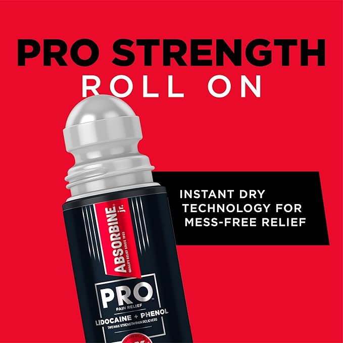 ABSORBINE JR. Pro Maximum-Strength Lidocaine Roll-On for Fast Nerve & Muscle Pain Relief - Non-Greasy, Long-Lasting Formula for Arthritis, Aches, Strains, & More - 2.5 oz - Pack of 1