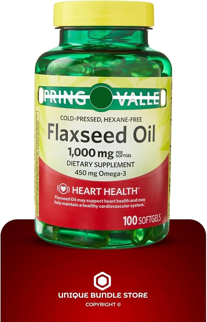 Flaxseed Oil 1000mg, 100 Softgels - Dietary Supplement + 7 Day Pill Organizer Included (Pack of 2)