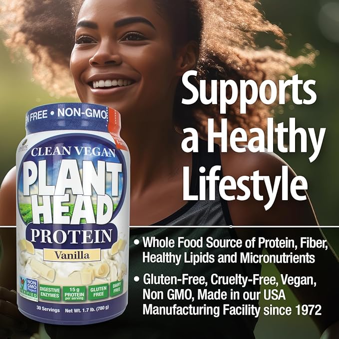 Plant Head Protein Powder Supplement, Vanilla, 1.7-Pounds (lbs)