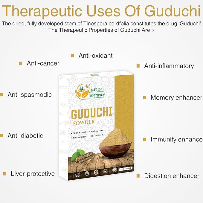 Guduchi Powder USDA Organic Neem Giloy Powder | Tinospora cordifolia | Herbsl Supplement for Immune Support, Digestion 5.3 Oz / 150 GMS