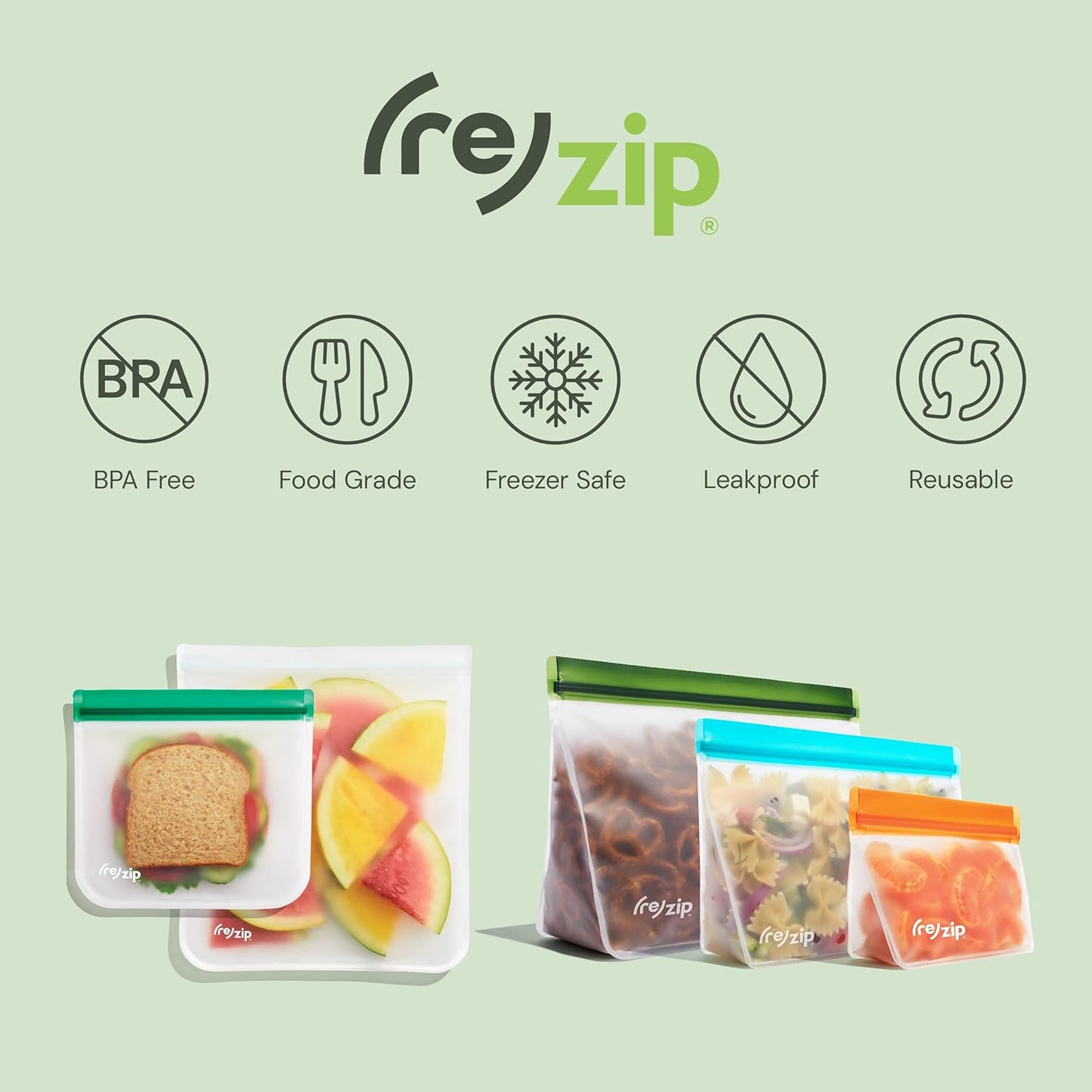 (re) zip 10-Pack Reusable Sandwich Lunch Bags | BPA-Free, Food Grade, Leakproof, Freezer Safe, Dishwasher Safe, Travel Friendly | 3.5 Cup / 28-Ounce | Clear