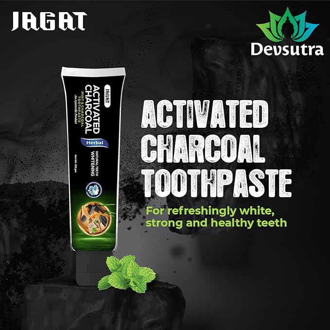 Jagat Activated Charcoal Toothpaste Pack of 3 – Teeth Whitening Tooth Paste with Charcoal Flavor, Fluoride Free Toothpaste for Adult, Natural Travel Tooth Paste, Vegan, Non Toxic, Gluten Free