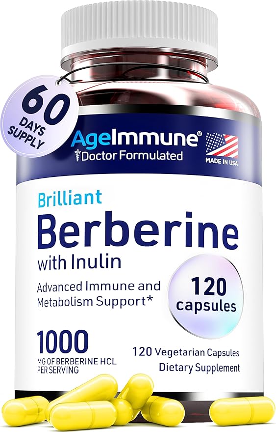 Berberine 1000mg Supplement Complex with Inulin Prebiotic - Each Capsule Contains Berberine 500mg - Doctor Formulated Supplements for High Absorption.
