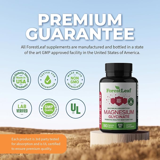 Pure Magnesium Glycinate 400mg Serving - High Absorption Magnesium Glycinate - Mag Bisglycinate for Stress, Bones, Muscles, Nerves, Relaxation & Heart Health, Non GMO & Gluten Free - 180 Capsules