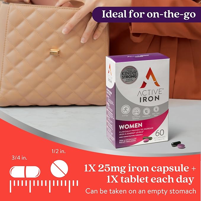 Iron Supplement 25mg + Multivitamin for Women – Clinically Proven to Increase Energy & Reduce Tiredness – Gentle, Non-Constipating Iron + Women’s Multivitamin – 30 Capsules + 30 Tablets