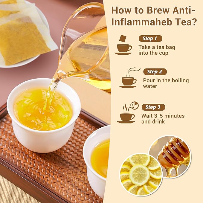 Anti-Inflammaheb Tea, 100% Natural Inflammation Tea from Premium Turmeric, Ginger, Cinnamon, Cardamom, Cumin, Coriander Seeds Herbal Ingredients, Supports Antioxidant, Boost Immunity (1 Pack/60 Bags