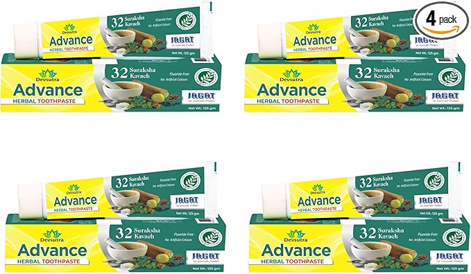 Jagat Devsutra Advanced Toothpaste | Doctor Recommended Ayurvedic, Organic & Herbal | 100% Natural Teeth Whitening, No Fluoride & Artificial Colors, Gum Cure, Vegan - Pack of 4