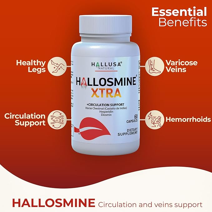 Hallosmine Diosmin Extra Circulation Support, Diosmin Hesperedin + Horse Chestnut Extract, Leg Circulation, Vein Support, Varicose Veins & Blood Circulation Supplement - 60 Caps, 30 Servings