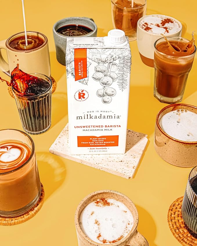 milkadamia Macadamia Milk - Unsweetened Barista - 32 Fl Oz (Pack of 6) - Lactose Free, Vegan, Shelf Stable, Plant Based, Non Dairy, Dairy Free