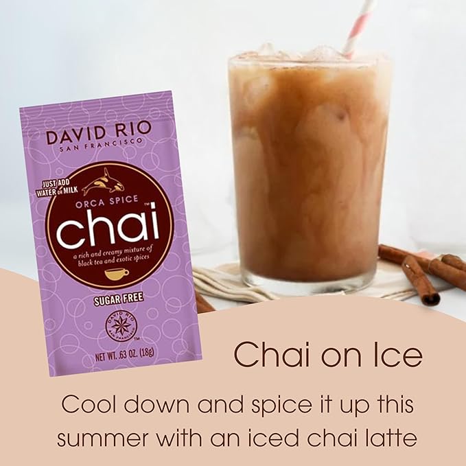 Orca Spice Reduced Calorie Chai Tea Latte Mix, .63 Oz (Pack of 48), Single Serve Packets, Black Tea, Organic Spices, Sugar Free, Dairy Free, Serve Hot or Cold, Just Add Water or Milk