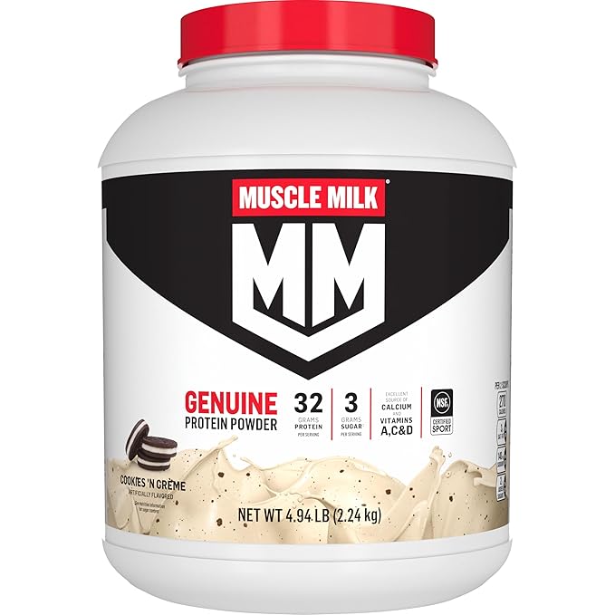 Muscle Milk Genuine Protein Powder, Cookies 'n Crème, 4.94 Pound, 32 Servings, 32g Protein, 2g Sugar, Calcium, Vitamins A, C & D, NSF Certified for Sport, Energizing Snack, Packaging May Vary
