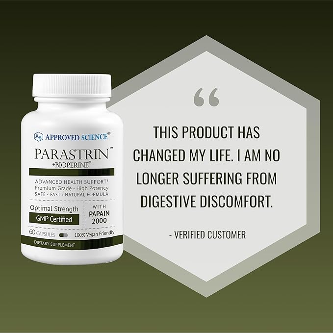 Approved Science Parastrin - 120 Capsules - Cleanse and Improve Gut Health - Black Walnut, Garlic Bulb, Papain 2000, BioPerine - Vegan