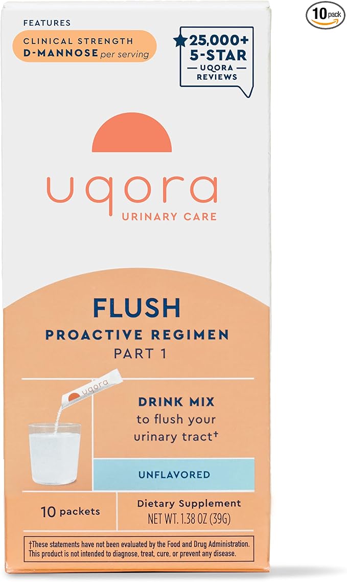 Uqora Flush - Urinary Tract* with D-Mannose, Vitamin C, Vitamin B6, Potassium, Magnesium & Calcium - Gluten-Free & Vegan - Unflavored - 10 Packets (1 Pack)