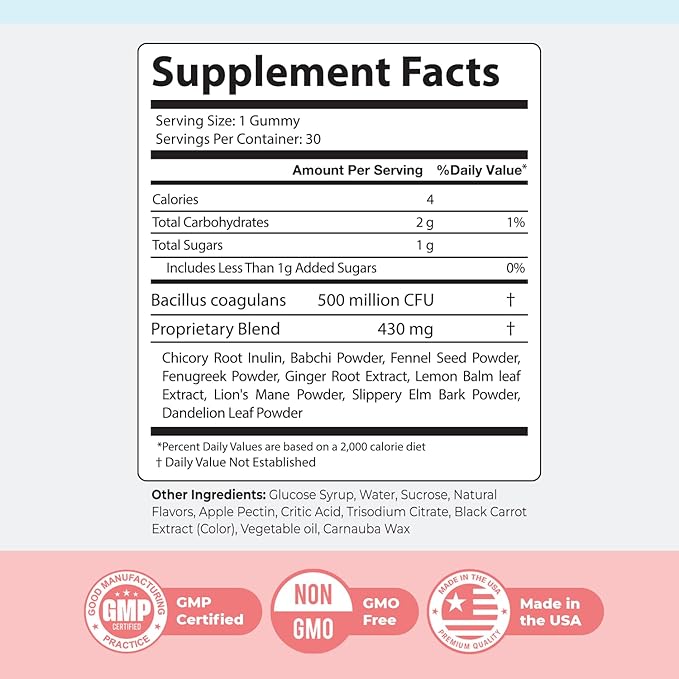 PrimeBiome Probiotic Gummies – Plant-Based Blend with Inulin, Lion’s Mane, Ginger & More– Non-GMO, No Stimulants, GMP Certified – 30 Gummies, 6 Month Supply