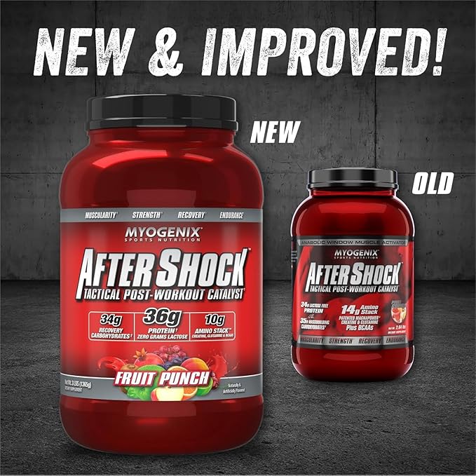 Myogenix Aftershock Post Workout — Muscle Growth Whey Protein Powder — Speeds Up Muscle Growth and Recovery — Supports Joint Health and Replenishes Glycogen — Fruit Punch, 3 lbs