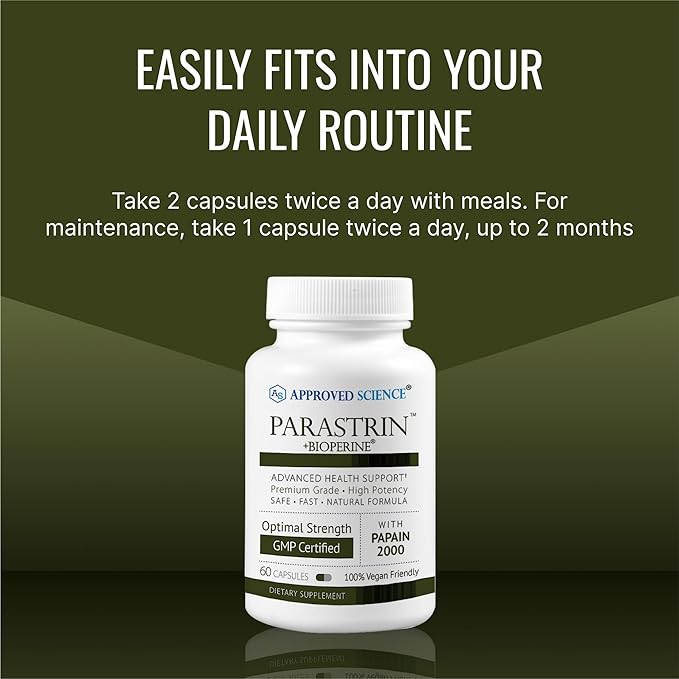 Approved Science Parastrin - 60 Capsules - Black Walnut, Garlic Bulb, Papain 2000, BioPerine - Vegan