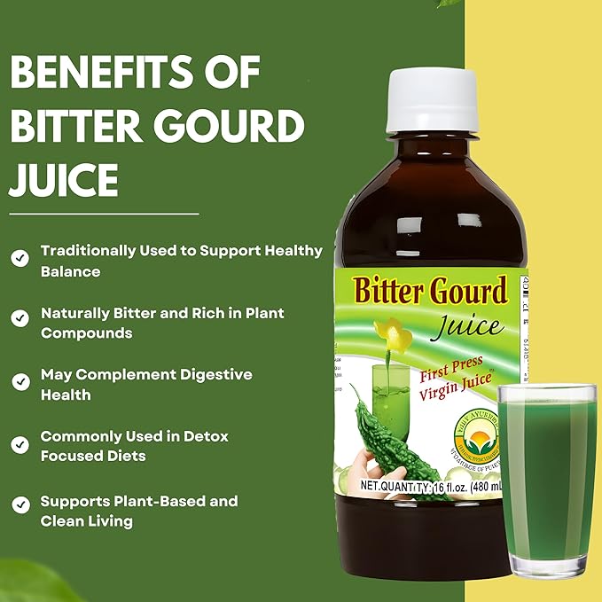 Basic Ayurveda Bitter Gourd Juice (Pack of 2) | 16.23 Fl Oz (480ml) | Pure Karela Juice | No Sugar & Artificial Colors Added