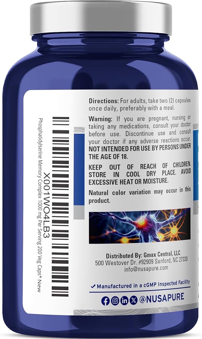 NusaPure Phosphatidylserine Memory Ultimate Complex 1000mg 200 Vegetarian Caps (Vegan, Non-GMO)