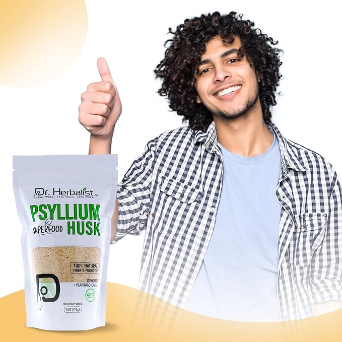Dr. Herbalist Psyllium Husk Powder 170g (6oz) | Organic Natural Fiber Supplement | Keto-Friendly Isabgol Powder for Digestive Support & Daily Wellness