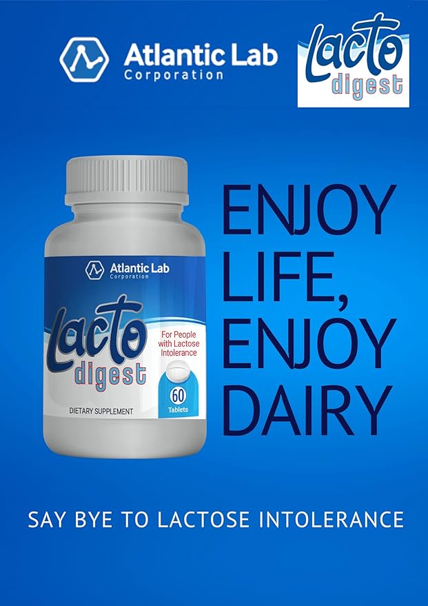 Atlantic Lab Corporation - LactoDigest Fast & Strong Natural Lactose Intolerance Relief, 9000 FCC Lactase Enzyme, 60 Capsules, Relieves Digestive Discomfort